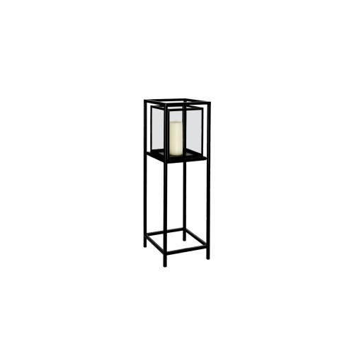 PORTAVELAS INDUSTRIAL DE PIE NEGRO DE METAL Y CRISTAL