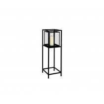 PORTAVELAS INDUSTRIAL DE PIE NEGRO DE METAL Y CRISTAL