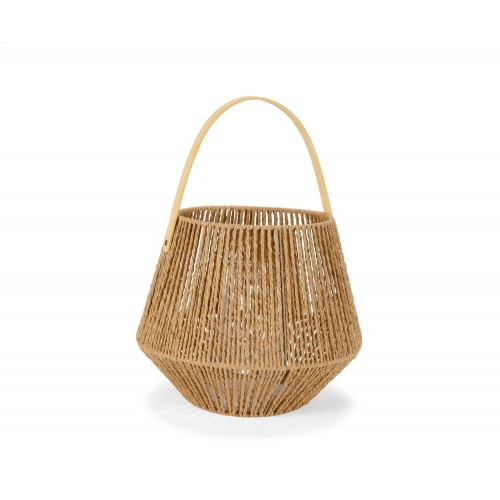 FAROL RUSTICO PORTAVELAS MARRON DE FIBRA NATURAL 43CM